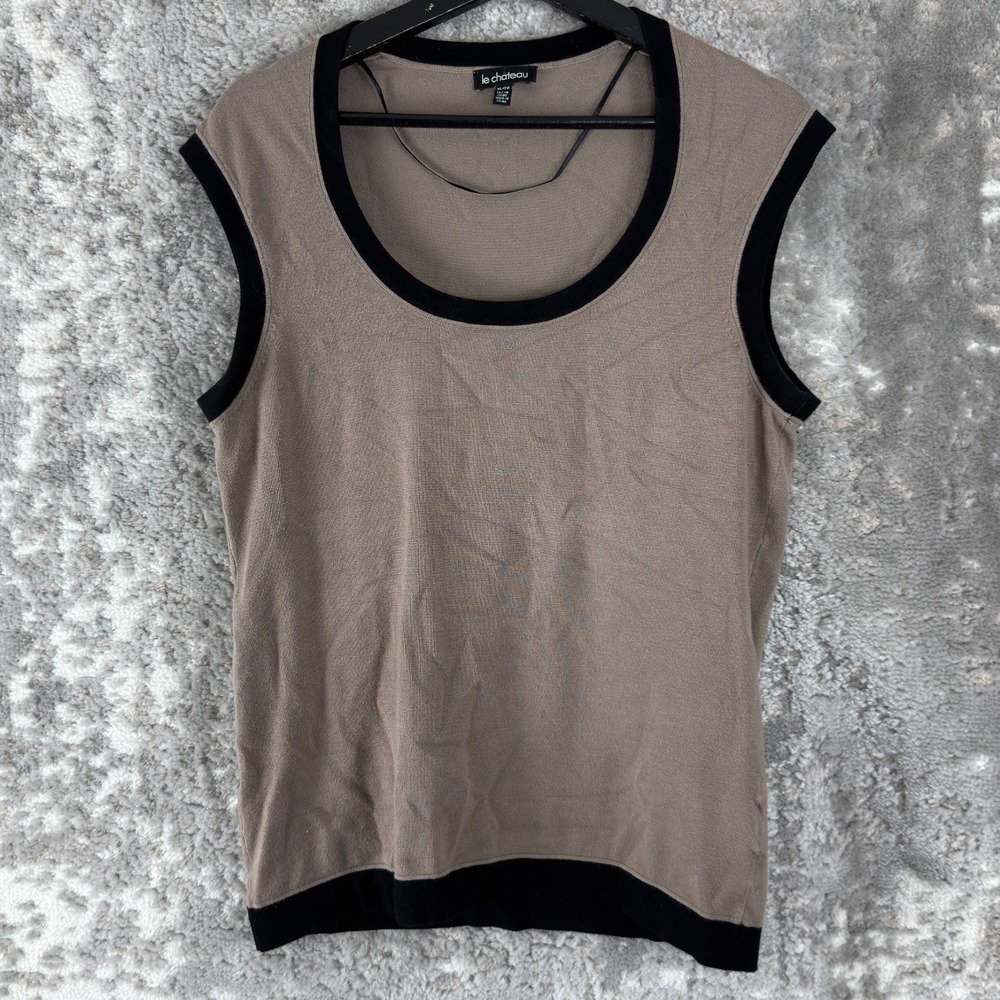 Le Chateau Size XL Minimalist Scoop Neck Top Brown Sleeveless Pullover